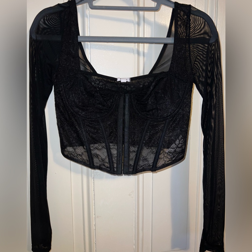 Garage Long Sleeve Lace Bustier Top